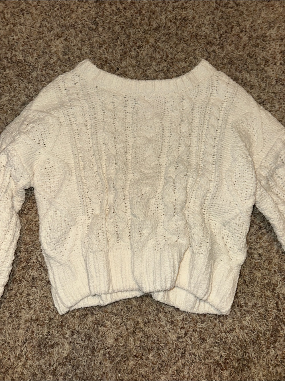 Pink Rose Cream Cable Knit Pullover Sweater